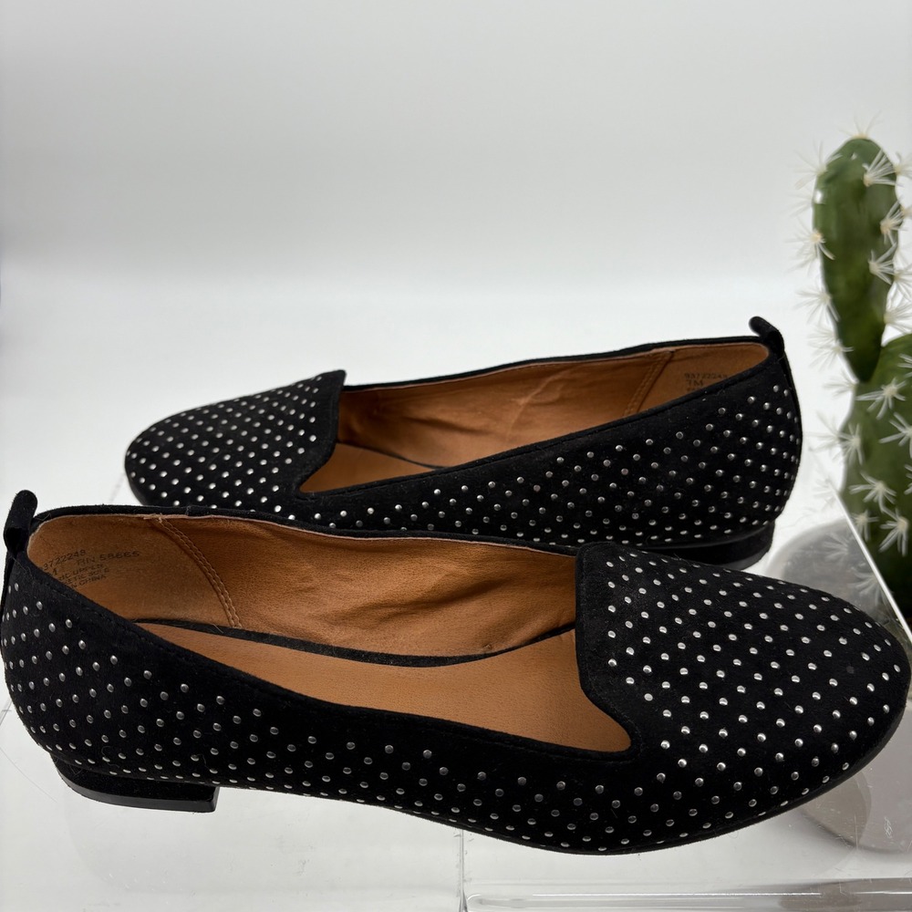 ABound Embellished Flat Shoes Round Toe Slip‎ On Faux Suede Black Womens Size 7 - Picture 2 of 9